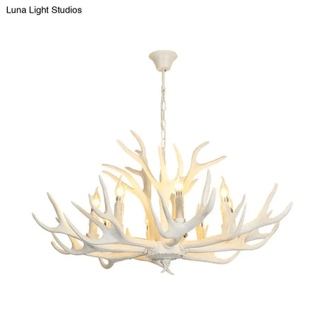 Traditional White Resin Candelabra Chandelier - 8-Light Pendant For Living Room