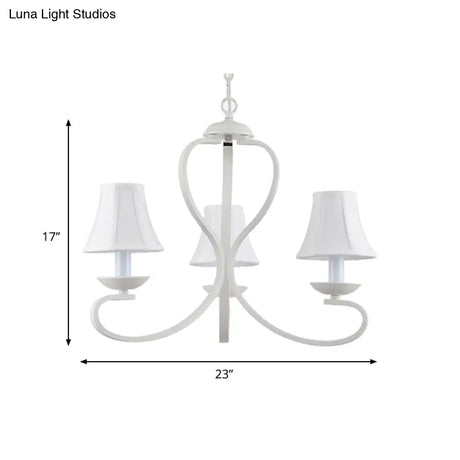 Traditional White Scalloped Chandelier - 3/6/8 Light Fabric Hanging Pendant For Living Room