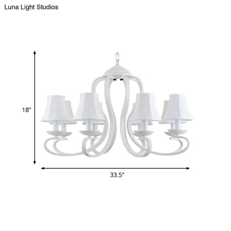 Traditional White Scalloped Chandelier - 3/6/8 Light Fabric Hanging Pendant For Living Room
