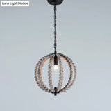 Traditional Wood Beaded Sphere Pendant Chandelier With Inner Candelabra Design