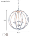 Traditional Wood Beaded Sphere Pendant Chandelier With Inner Candelabra Design