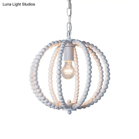 Traditional Wood Beaded Sphere Pendant Chandelier With Inner Candelabra Design
