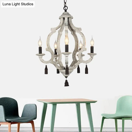 Traditional Wood Ceiling Light: 5-Light Dark/Wood/White Lantern Chandelier For Bedroom