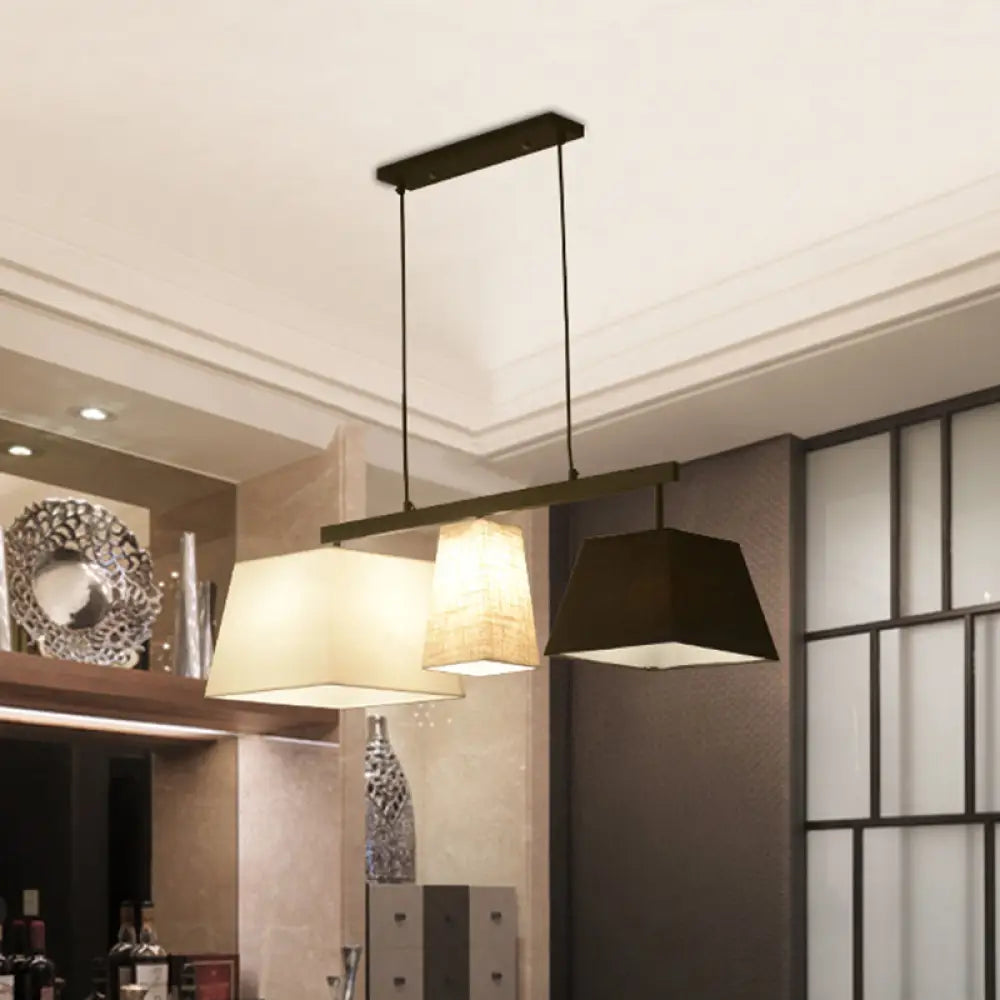 Trapezoid Fabric Hanging Lamp - 3/5 Black And White Lights Contemporary Island Light Kit 3 /