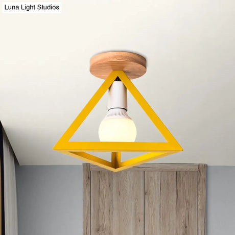 Triangle Ceiling Fixture With Cage Shade Loft - Style 1 - Bulb Metal Semi - Flush Mount Light –