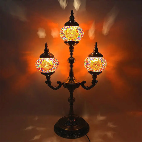 Trident Night Light - 3-Light Traditional Beige/Orange/Blue Multi-Stained Glass For Bedside Orange
