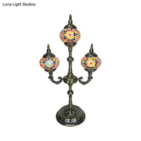 Trident Night Light - 3-Light Traditional Beige/Orange/Blue Multi-Stained Glass For Bedside