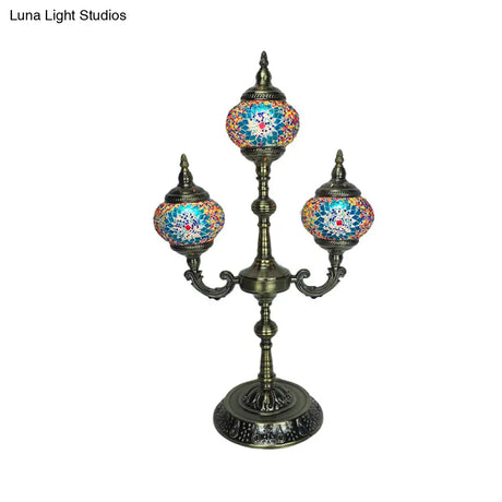 Trident Night Light - 3-Light Traditional Beige/Orange/Blue Multi-Stained Glass For Bedside