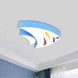 Tropical Fish Led Ceiling Light For Kids Rooms - Red/Yellow/Blue Acrylic Flush Mount Lamp Blue