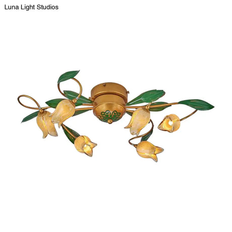Tulip Ceiling Light: 6 - Bulb Led Semi Flush Mount In Brass For Living Room