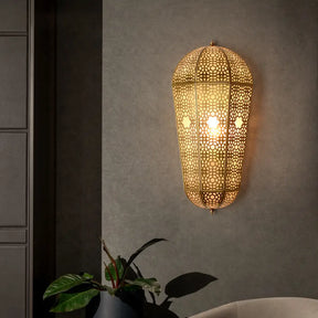 Turkish Brass Lantern Sconce - Balloon Shaped Hollowed Out Design Wall Mount Lamp