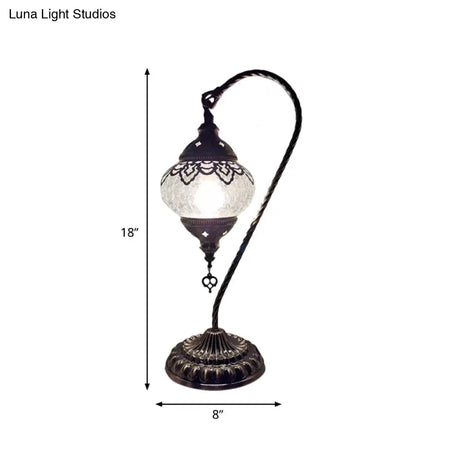 Turkish Night Lamp: Crackle Glass Bronze Desk Light With Curving Arm - 15/18/21 High