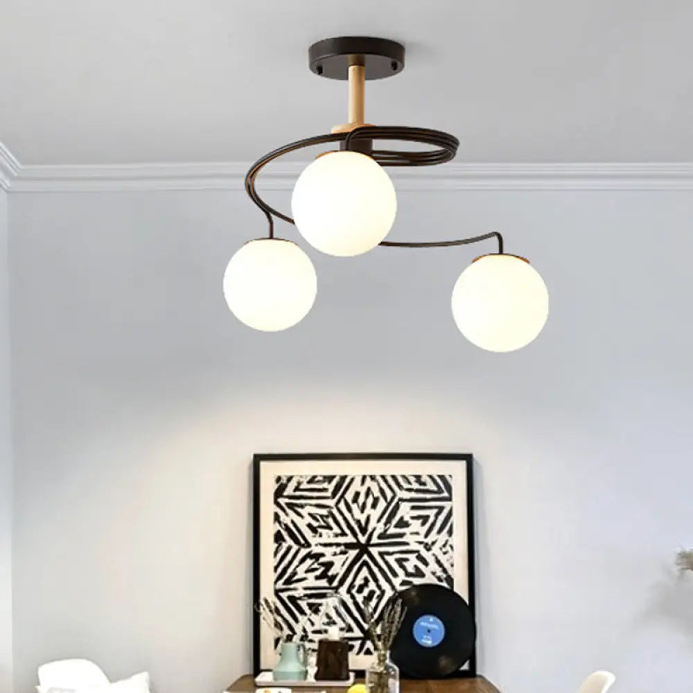 Ultra - Contemporary Milk Glass Semi Flush Mount Ceiling Light Fixture For Living Room 3 / Black