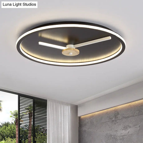Ultra - Thin Led Ceiling Light With Adjustable Hour Hand Design For Modern Bedrooms In Black Or