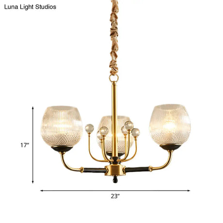 Up Chandelier In Brass: Ribbed Glass Snifter Cup Pendant Lamp - Postmodern 3/6 Heads For Dining Room