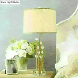Valentine - Gold Fabric Drum Shade Night Lighting Traditional 1 Light Bedroom Nightstand Lamp In