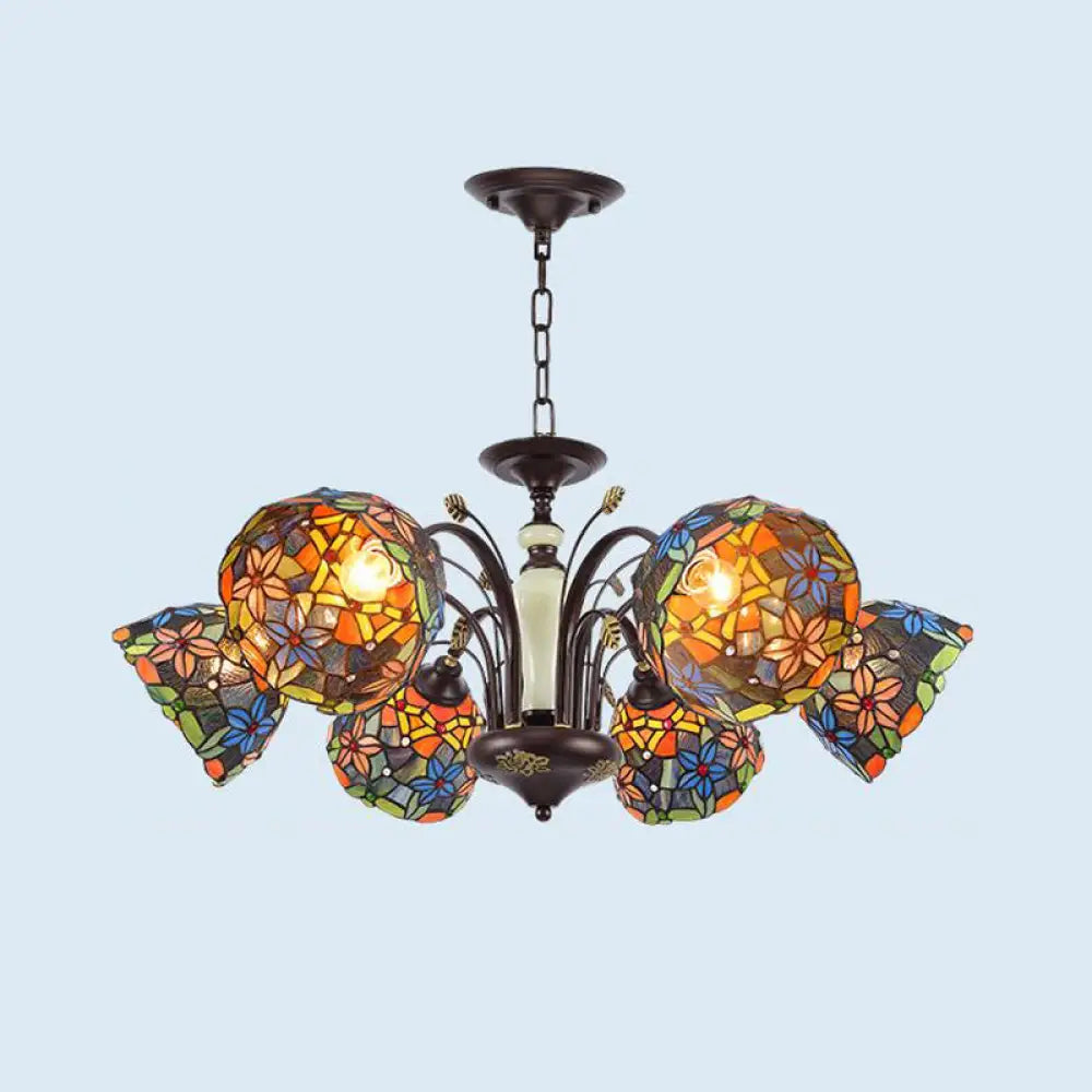 Victorian Cut Glass Flower Pendant Chandelier in Bronze for Living Room - 3/6/8 Lights 6 / Bronze