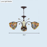 Victorian Cut Glass Flower Pendant Chandelier in Bronze for Living Room - 3/6/8 Lights