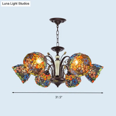 Victorian Cut Glass Flower Pendant Chandelier in Bronze for Living Room - 3/6/8 Lights