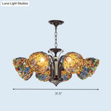 Victorian Cut Glass Flower Pendant Chandelier in Bronze for Living Room - 3/6/8 Lights