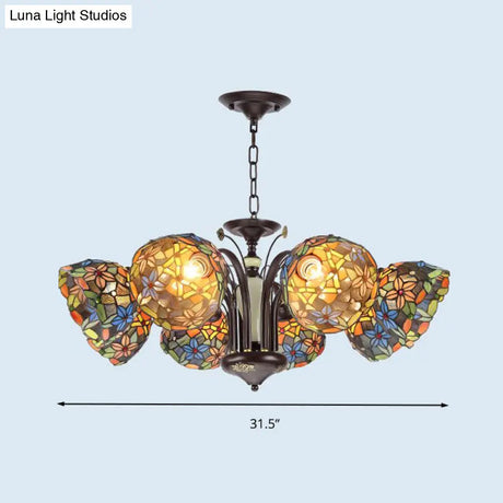 Victorian Cut Glass Flower Pendant Chandelier in Bronze for Living Room - 3/6/8 Lights