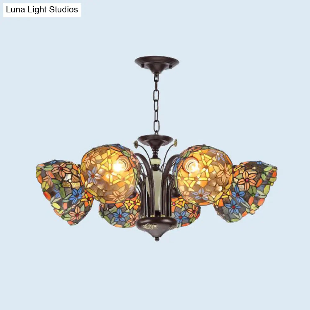 Victorian Cut Glass Flower Pendant Chandelier in Bronze for Living Room - 3/6/8 Lights