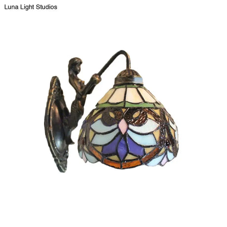 Victorian Dome Wall Light With Beige Glass Sconce And Flower Pattern