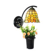Victorian Flared Sconce Light Fixture: Yellow Stained Glass Wall Mount With Floral Accent