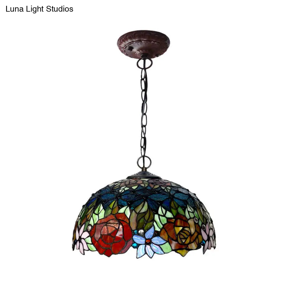 Victorian Red Floral Chandelier Pendant Light - 1/2/3 Lights Cut Glass Kitchen Fixture - 10’’/12’’/16’’ Wide
