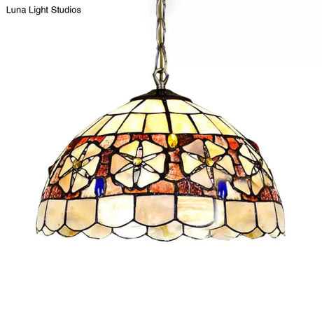 Victorian Shell Beige Dome Suspended Hanging Light Fixture - 8/12/16’ Wide