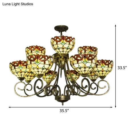 Victorian Stained Glass Chandelier In Brown/Blue For Hotel