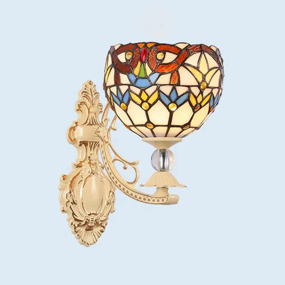 Victorian Stained Glass Dome/Star Wall Mounted Light Fixture - White/Red/Orange Sconce For Corridor