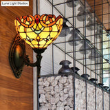 Victorian Stained Glass Wall Lamp: Brown Indoor 1-Light Mount For Corridor