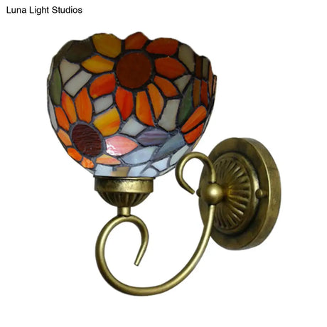 Victorian Sunflower Wall Mount Stained Glass Sconce Light - Orange