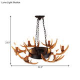 Village Wood Candelabra Chandelier - 6-Light Resin Lamp For Living Room Pendant Lighting
