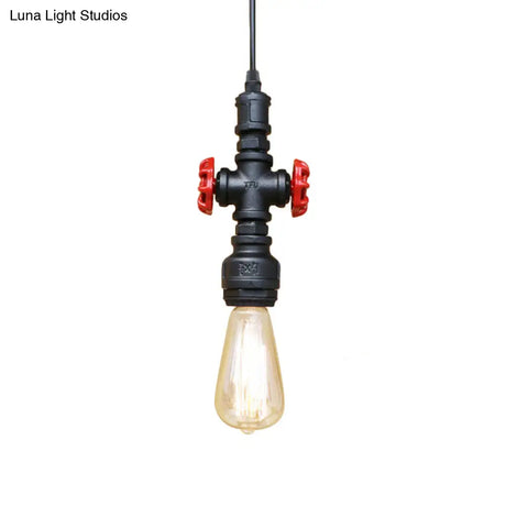 Vintage 1-Head Metal Pendant Light With Exposed Bulb - Antique Black/Silver Finish For Restaurant