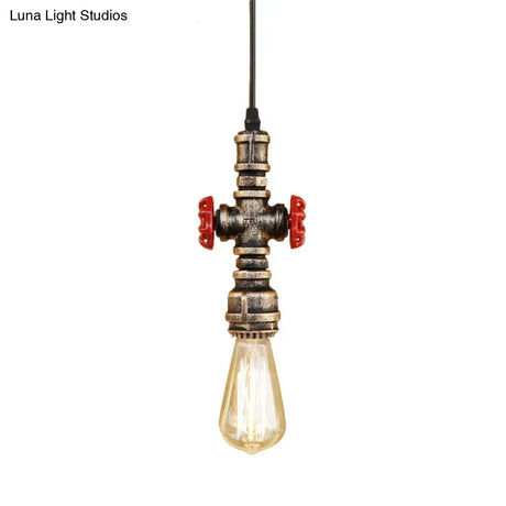 Vintage 1-Head Metal Pendant Light With Exposed Bulb - Antique Black/Silver Finish For Restaurant