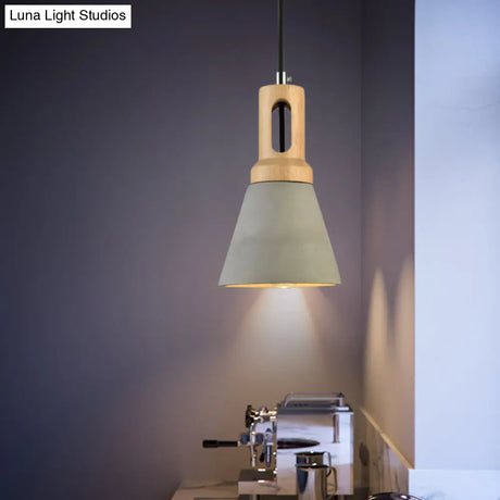 Vintage 1-Light Cement Hanging Pendant Lamp With Wood Bell Bar - Black/Grey/Red