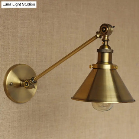 Vintage 1-Light Iron Wall Mounted Lamp In Brass For Bedroom