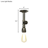 Vintage 1-Light Pipe Ceiling Fixture In Metallic Semi Flush - Aged Silver/Brass/Bronze For Kitchen