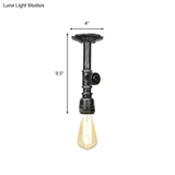 Vintage 1-Light Pipe Ceiling Fixture In Metallic Semi Flush - Aged Silver/Brass/Bronze For Kitchen