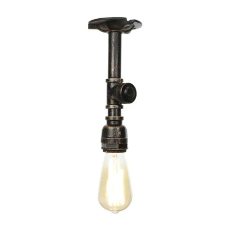 Vintage 1-Light Pipe Ceiling Fixture In Metallic Semi Flush - Aged Silver/Brass/Bronze For Kitchen
