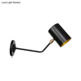 Vintage 1-Light Wall Mount Iron Sconce Lamp In Black With Cylinder Shade - Ideal For Study Room