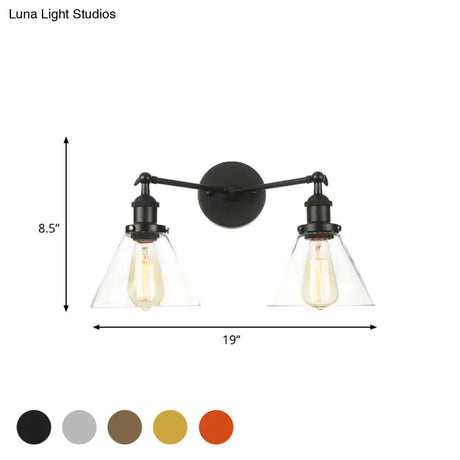 Vintage 2-Light Clear Glass Wall Sconce In Black/Brass/Bronze- Perfect For Living Rooms