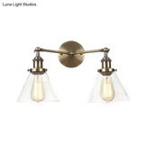 Vintage 2-Light Clear Glass Wall Sconce In Black/Brass/Bronze- Perfect For Living Rooms
