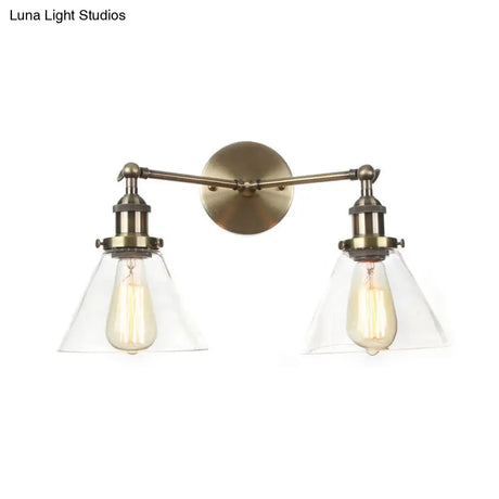 Vintage 2-Light Clear Glass Wall Sconce In Black/Brass/Bronze- Perfect For Living Rooms