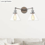 Vintage 2-Light Clear Glass Wall Sconce In Black/Brass/Bronze- Perfect For Living Rooms
