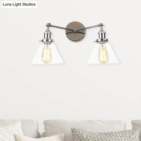 Vintage 2-Light Clear Glass Wall Sconce In Black/Brass/Bronze- Perfect For Living Rooms