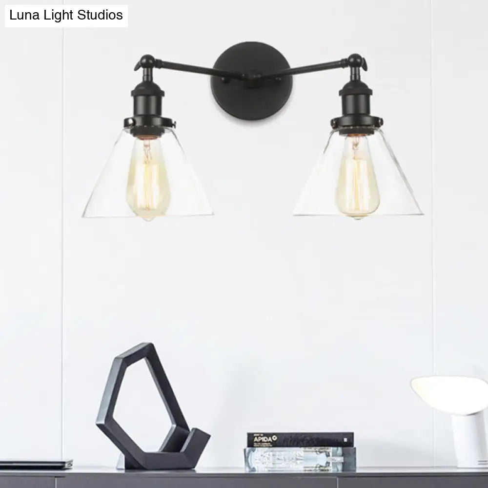Vintage 2-Light Clear Glass Wall Sconce In Black/Brass/Bronze- Perfect For Living Rooms