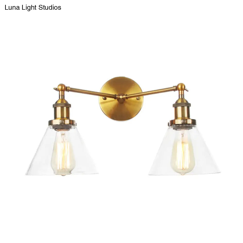 Vintage 2-Light Clear Glass Wall Sconce In Black/Brass/Bronze- Perfect For Living Rooms
